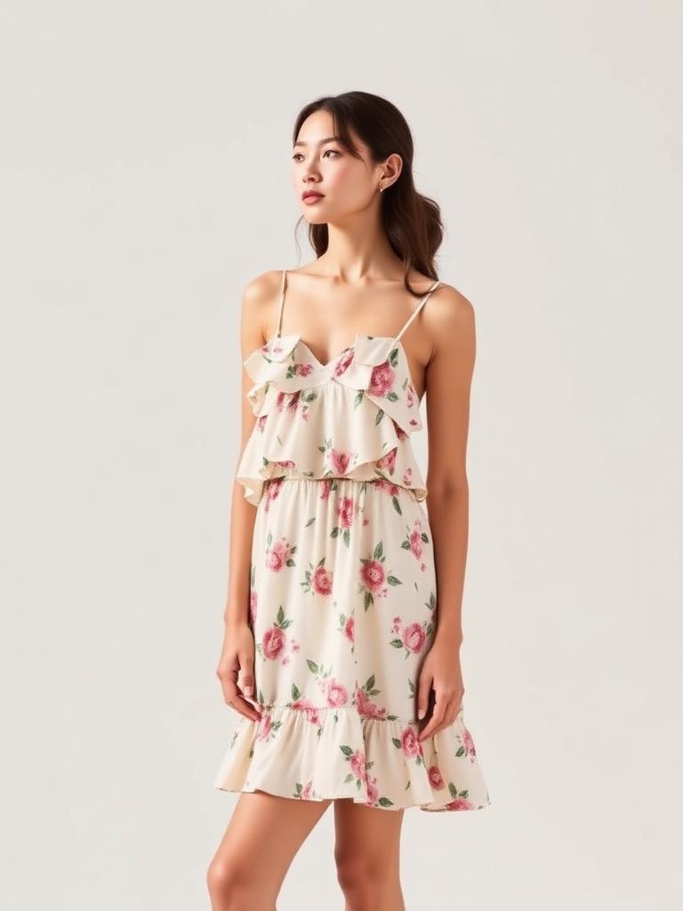 Short floral dress with ruffles